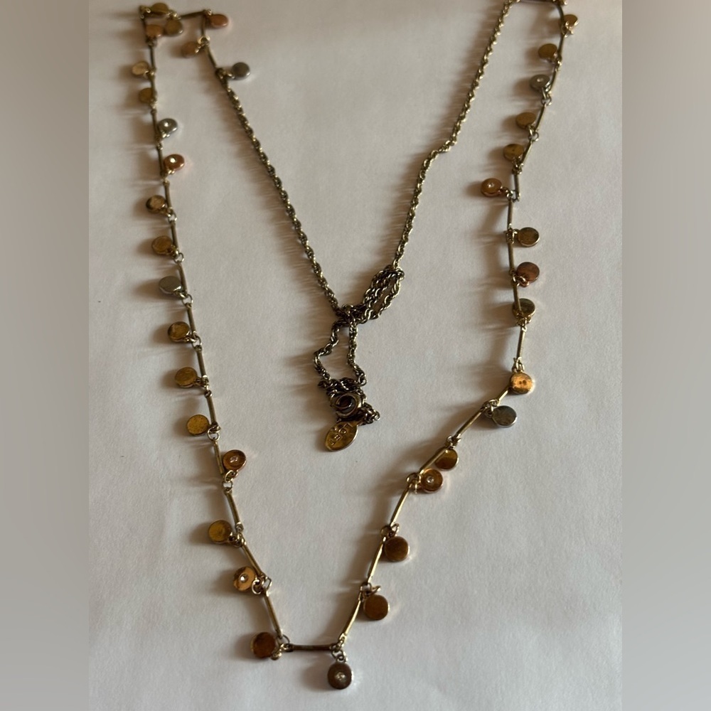 Ann Taylor Loft Women's Tri Color Disc Station Layer Necklace vintage